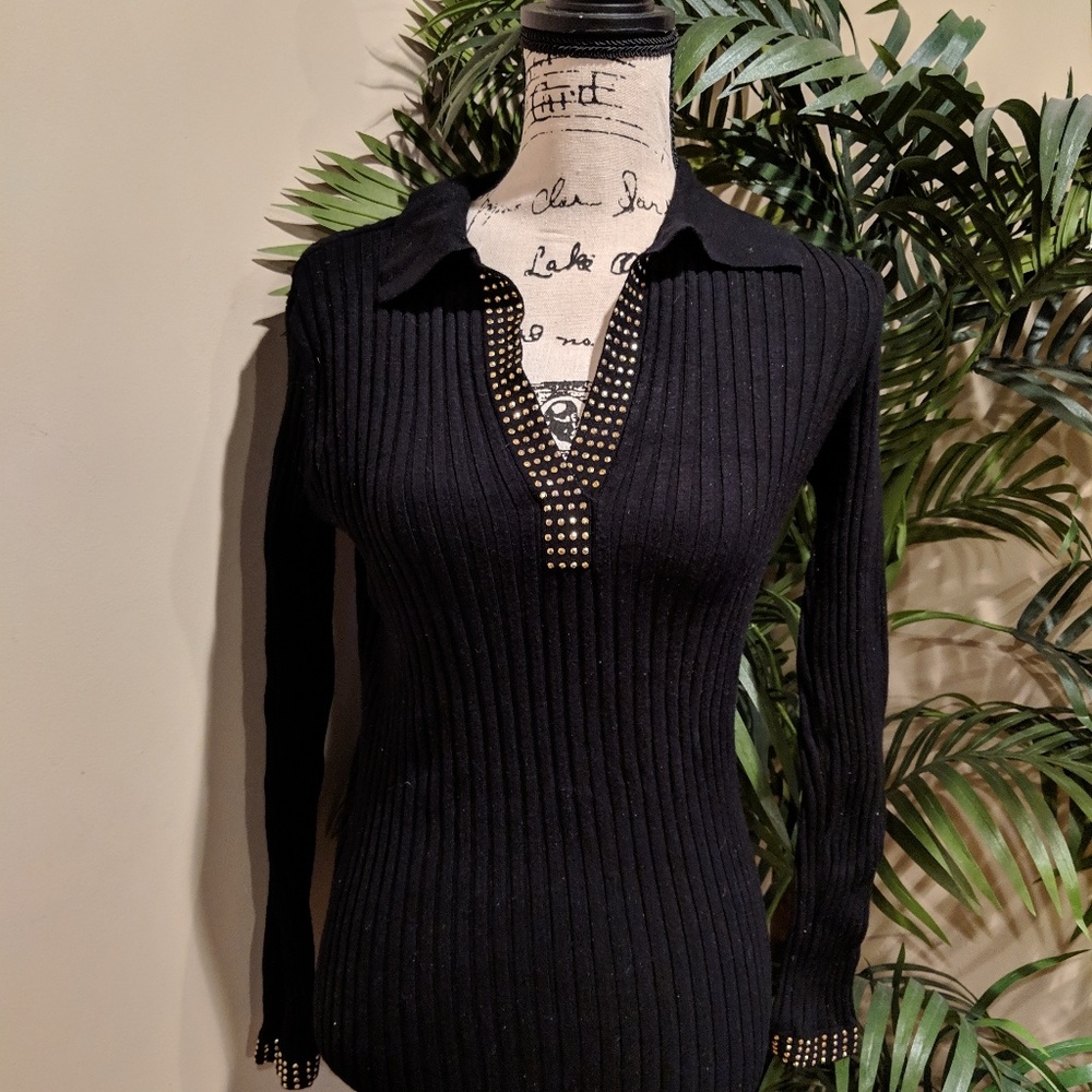 Med Cache' Black Gold Studded Sweater